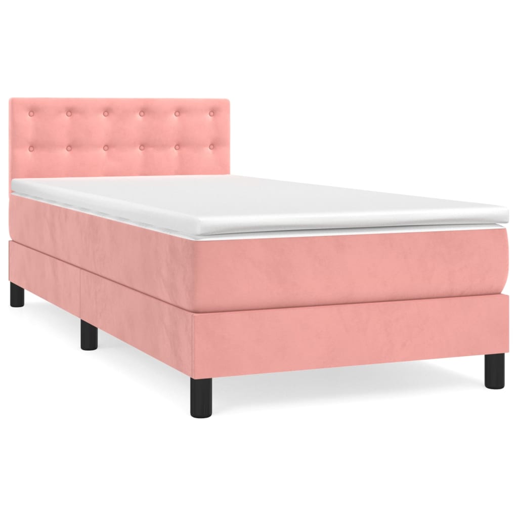 Κρεβάτι Boxspring με Στρώμα Ροζ 90x200 εκ. Βελούδινο - Pakobazaar