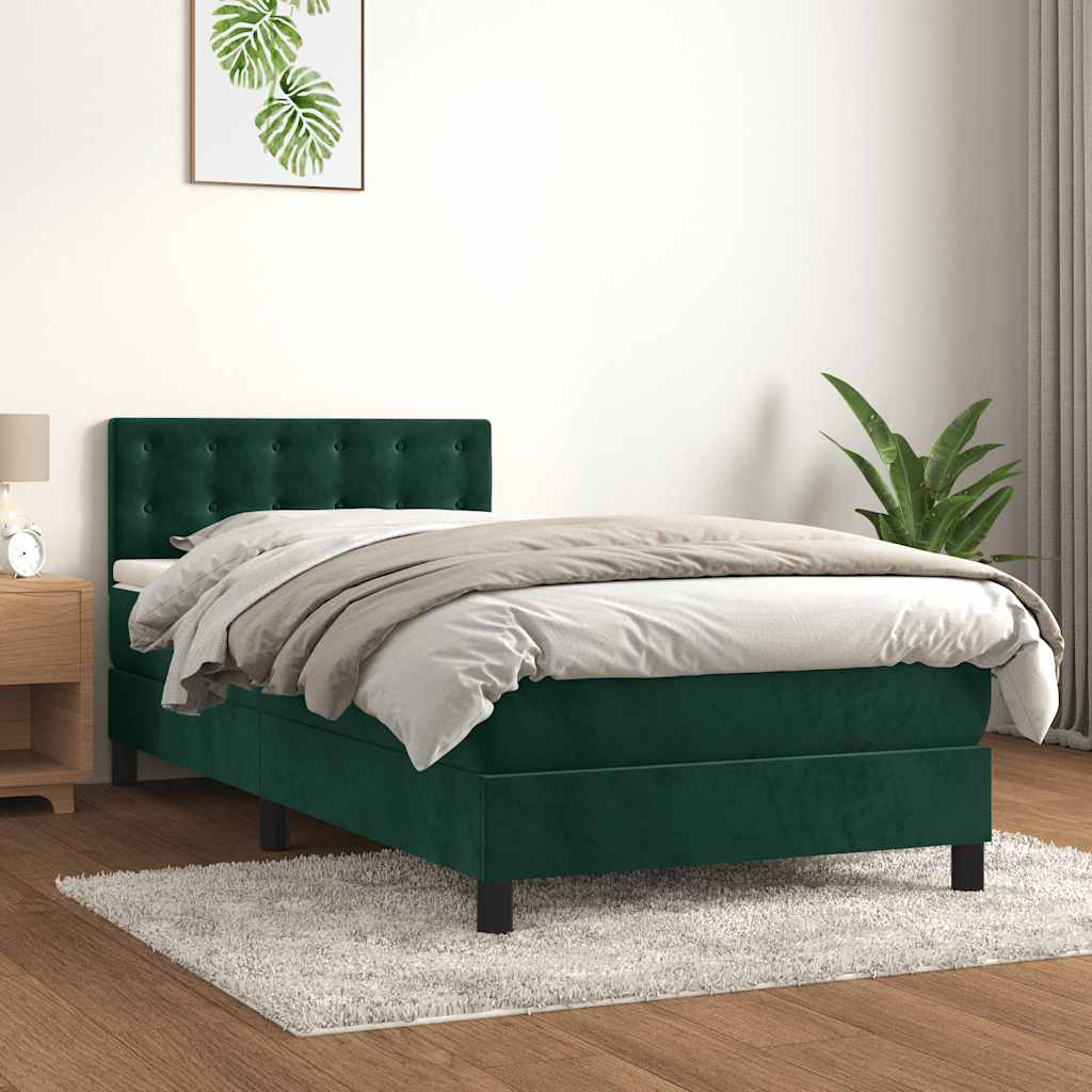 Κρεβάτι Boxspring με Στρώμα Σκούρο Πράσινο 100x200εκ. Βελούδινο