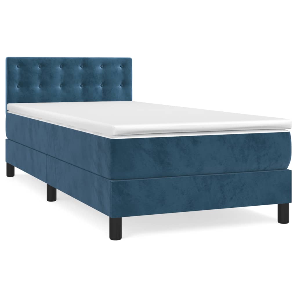 Κρεβάτι Boxspring με Στρώμα Σκούρο Μπλε 100x200 εκ. Βελούδινο