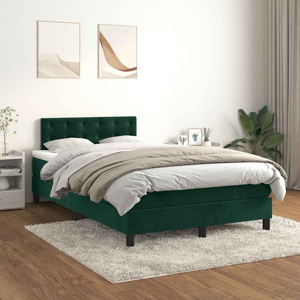 Κρεβάτι Boxspring με Στρώμα Σκούρο Πράσινο 120x200εκ. Βελούδινο