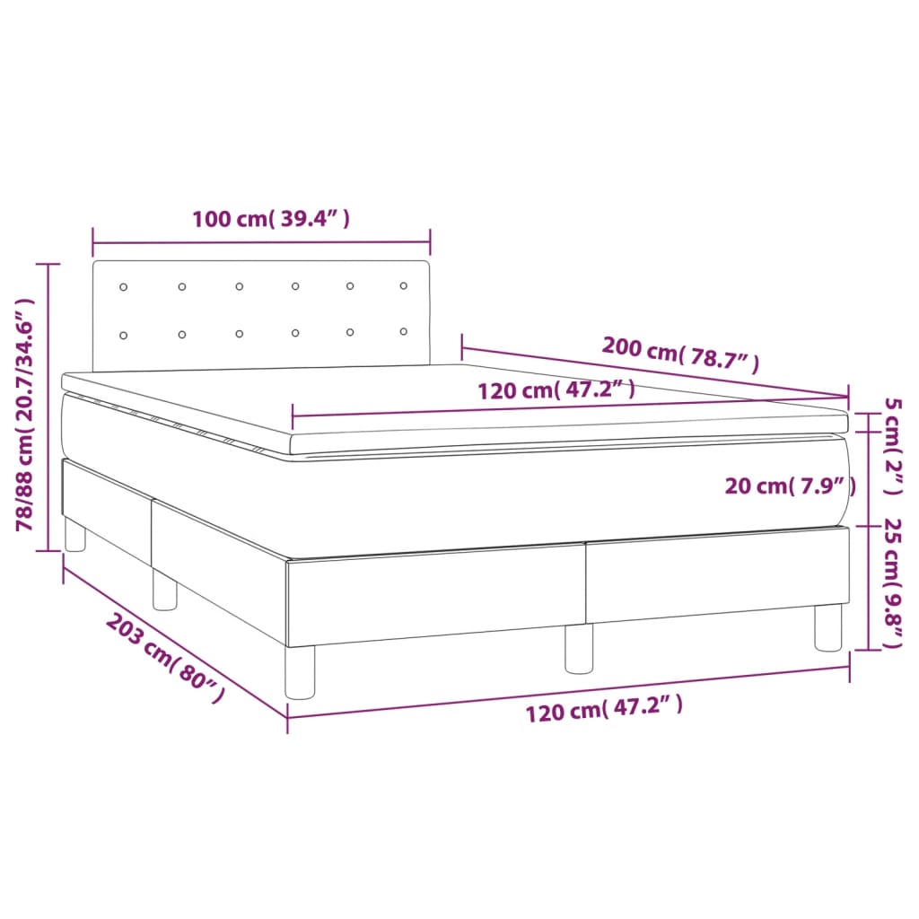 Κρεβάτι Boxspring με Στρώμα Σκούρο Μπλε 120x200 εκ. Βελούδινο