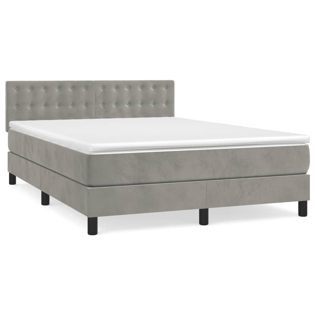 Κρεβάτι Boxspring με Στρώμα Ανοιχτό Γκρι 140x190 εκ. Βελούδινο - Pakobazaar