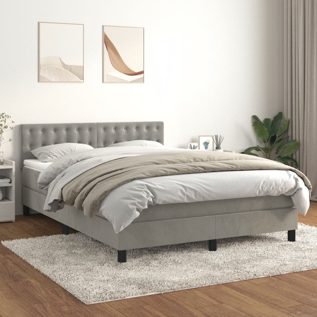 Κρεβάτι Boxspring με Στρώμα Ανοιχτό Γκρι 140x190 εκ. Βελούδινο - Pakobazaar