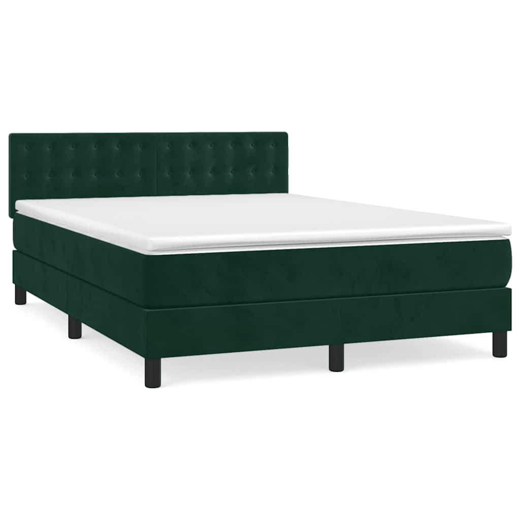Κρεβάτι Boxspring με Στρώμα Σκούρο Πράσινο 140x190εκ. Βελούδινο