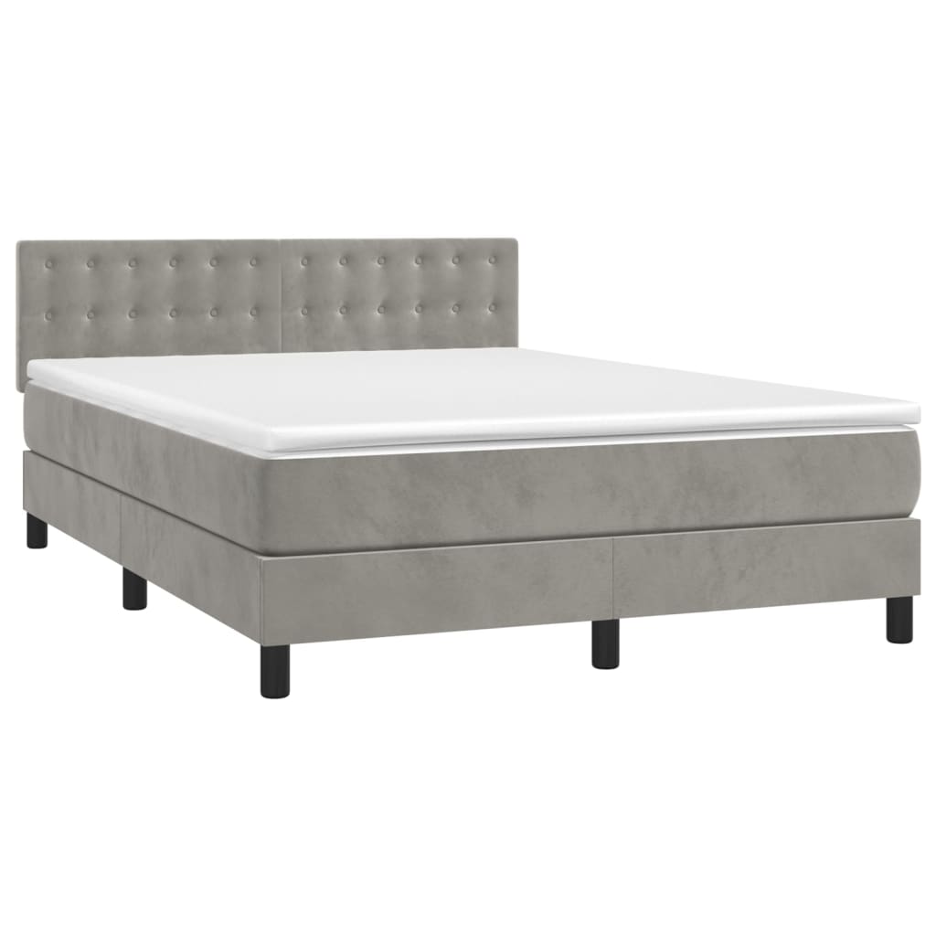 Κρεβάτι Boxspring με Στρώμα Ανοιχτό Γκρι 140x200 εκ. Βελούδινο - Pakobazaar