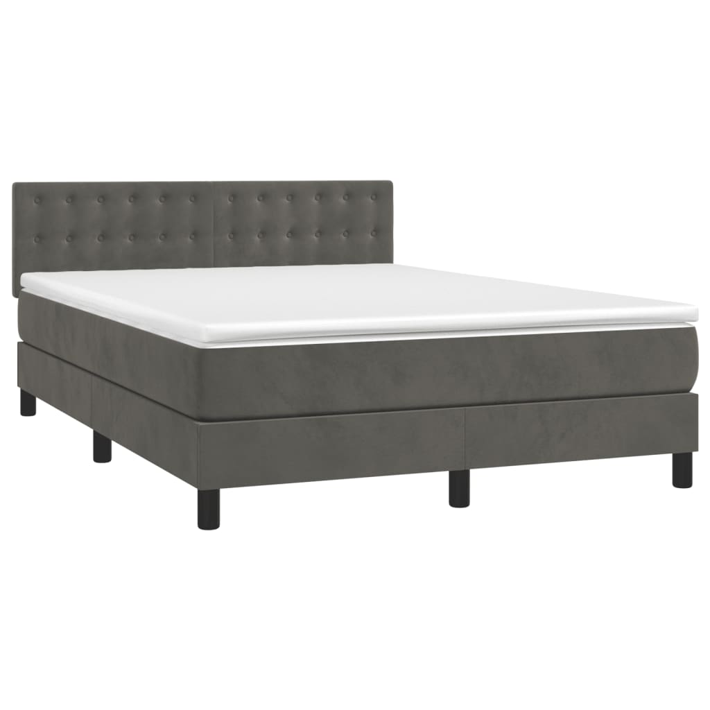 Κρεβάτι Boxspring με Στρώμα Σκούρο Γκρι 140x200 εκ. Βελούδινο
