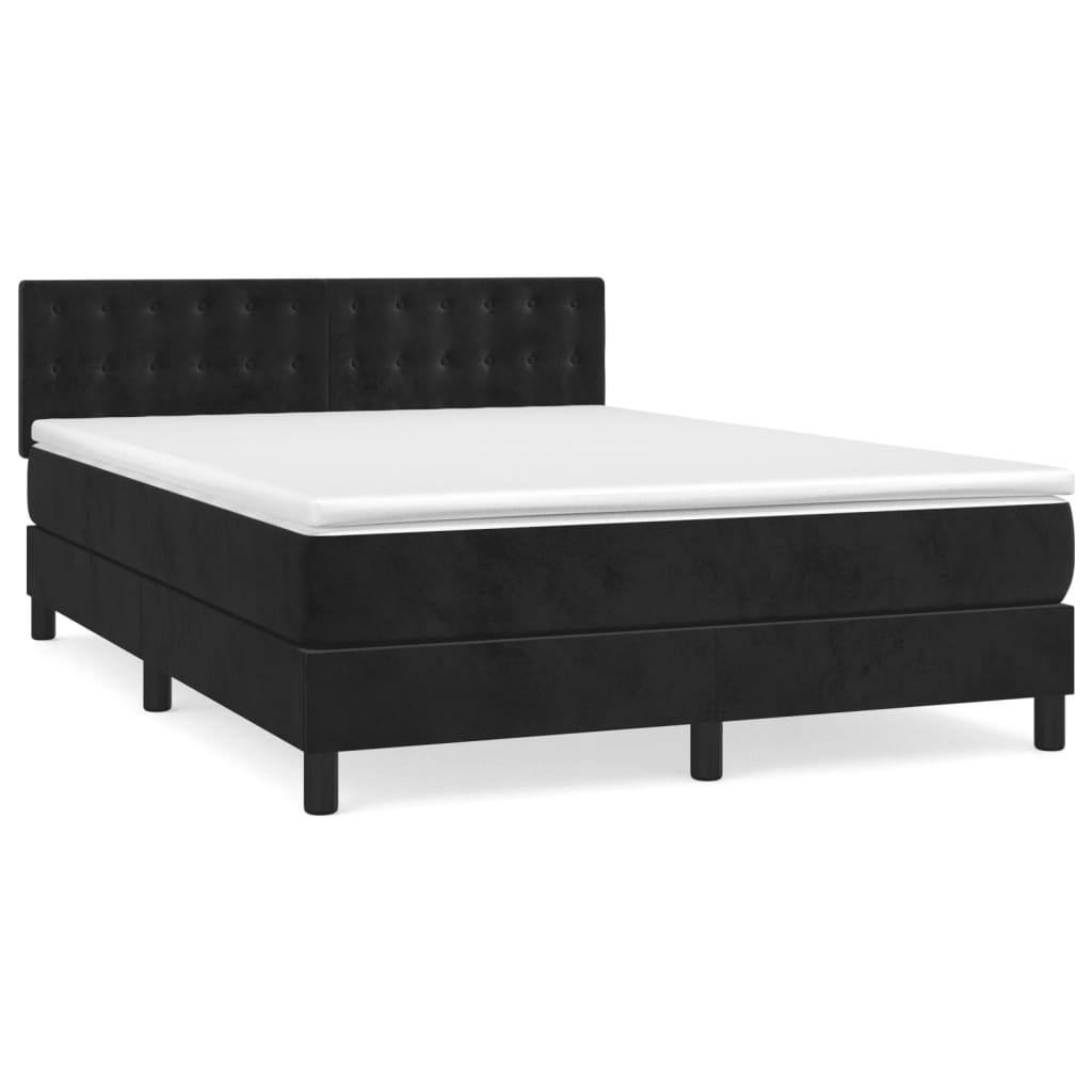 Κρεβάτι Boxspring με Στρώμα Μαύρο 140x200 εκ. Βελούδινο
