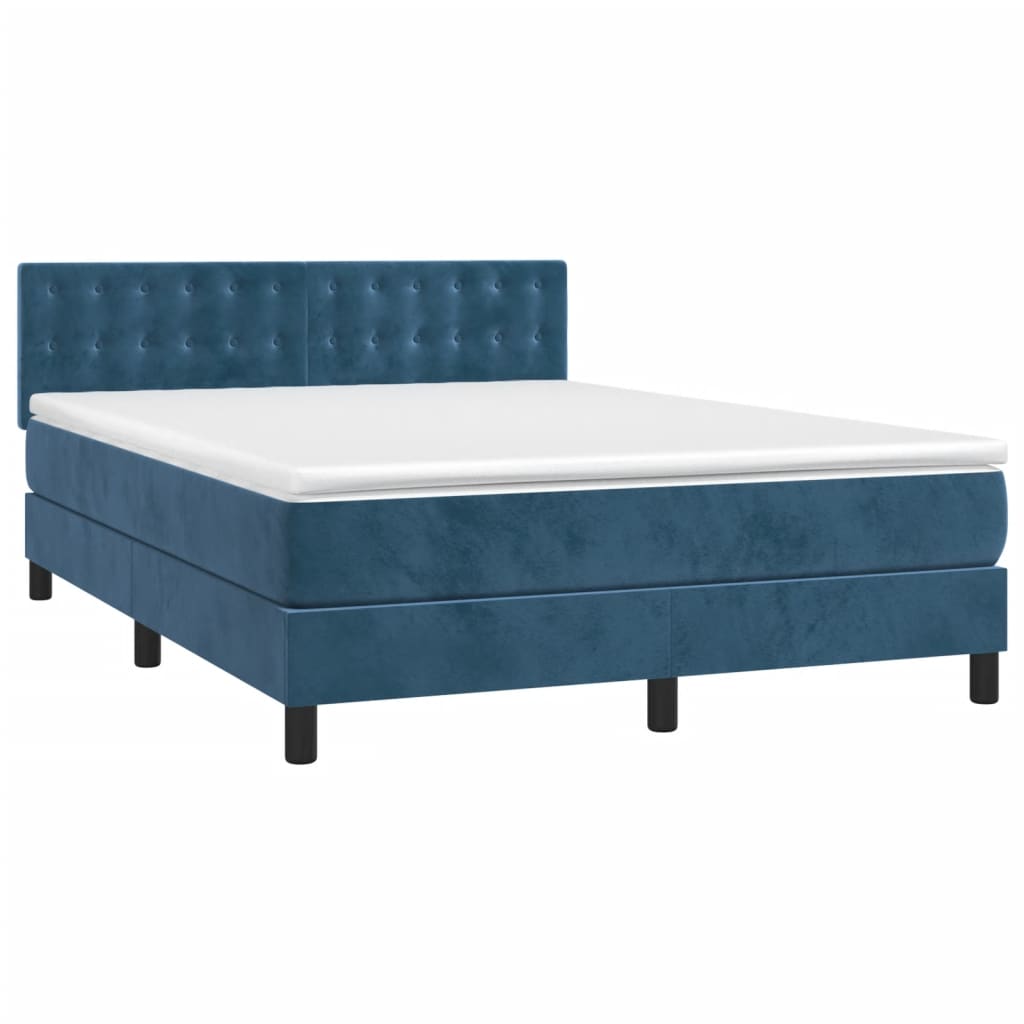 Κρεβάτι Boxspring με Στρώμα Σκούρο Μπλε 140x200 εκ. Βελούδινο - Pakobazaar