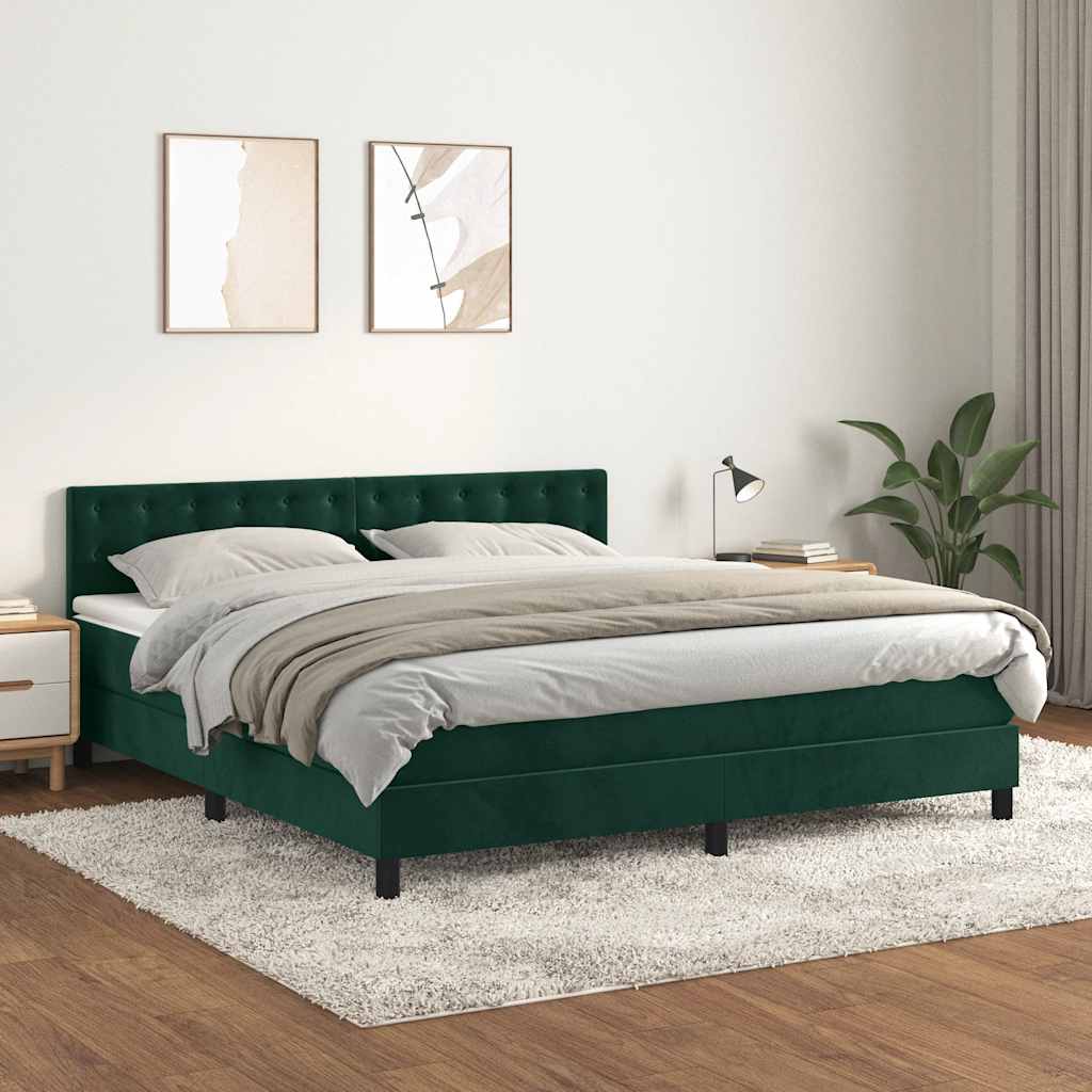 Κρεβάτι Boxspring με Στρώμα Σκούρο Πράσινο 160x200εκ. Βελούδινο