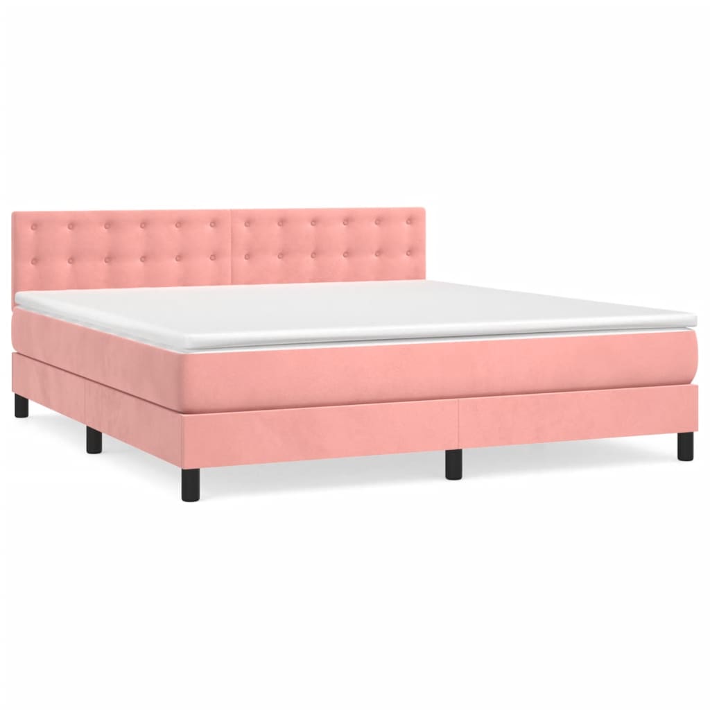 Κρεβάτι Boxspring με Στρώμα Ροζ 160x200 εκ. Βελούδινο