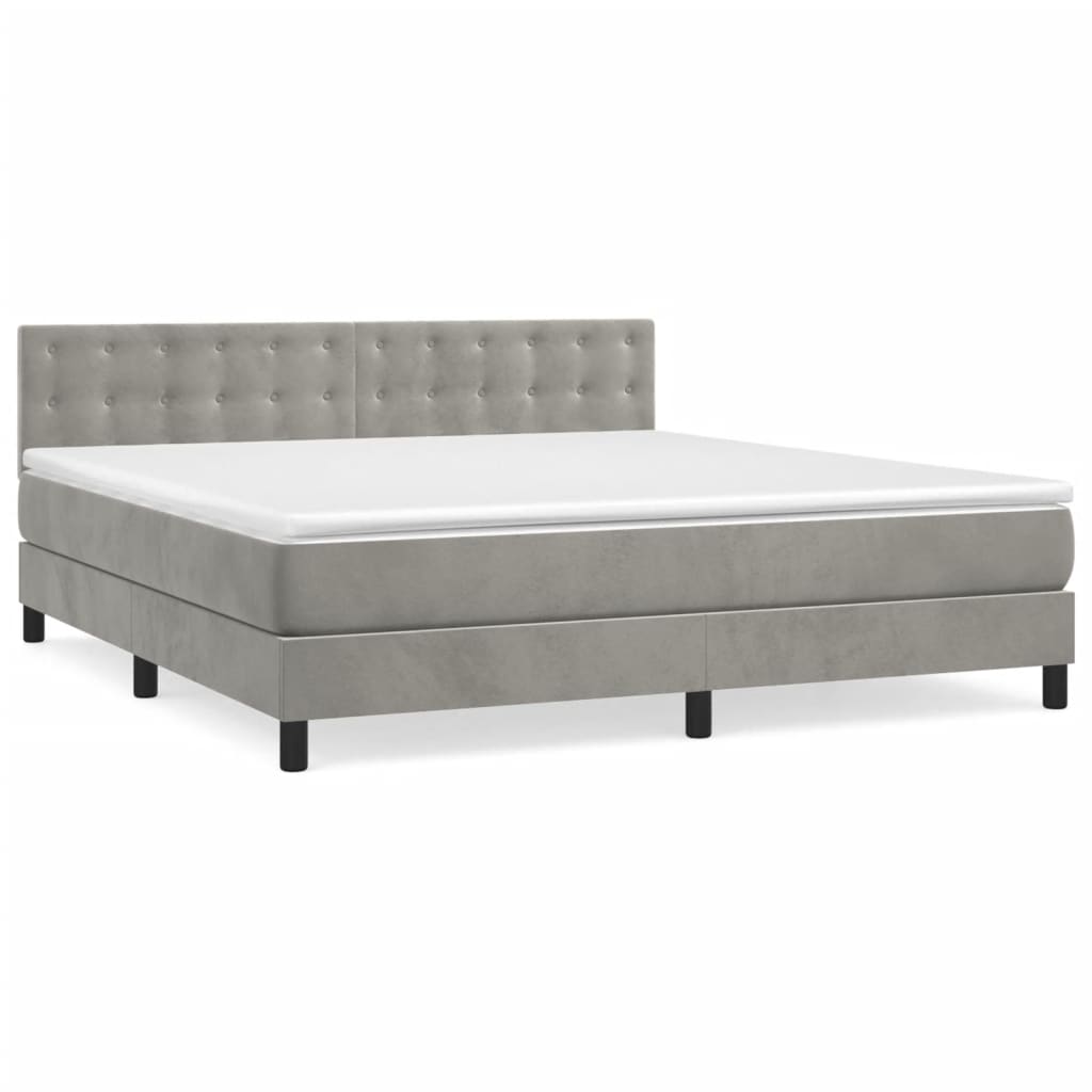 Κρεβάτι Boxspring με Στρώμα Ανοιχτό Γκρι 180x200 εκ. Βελούδινο