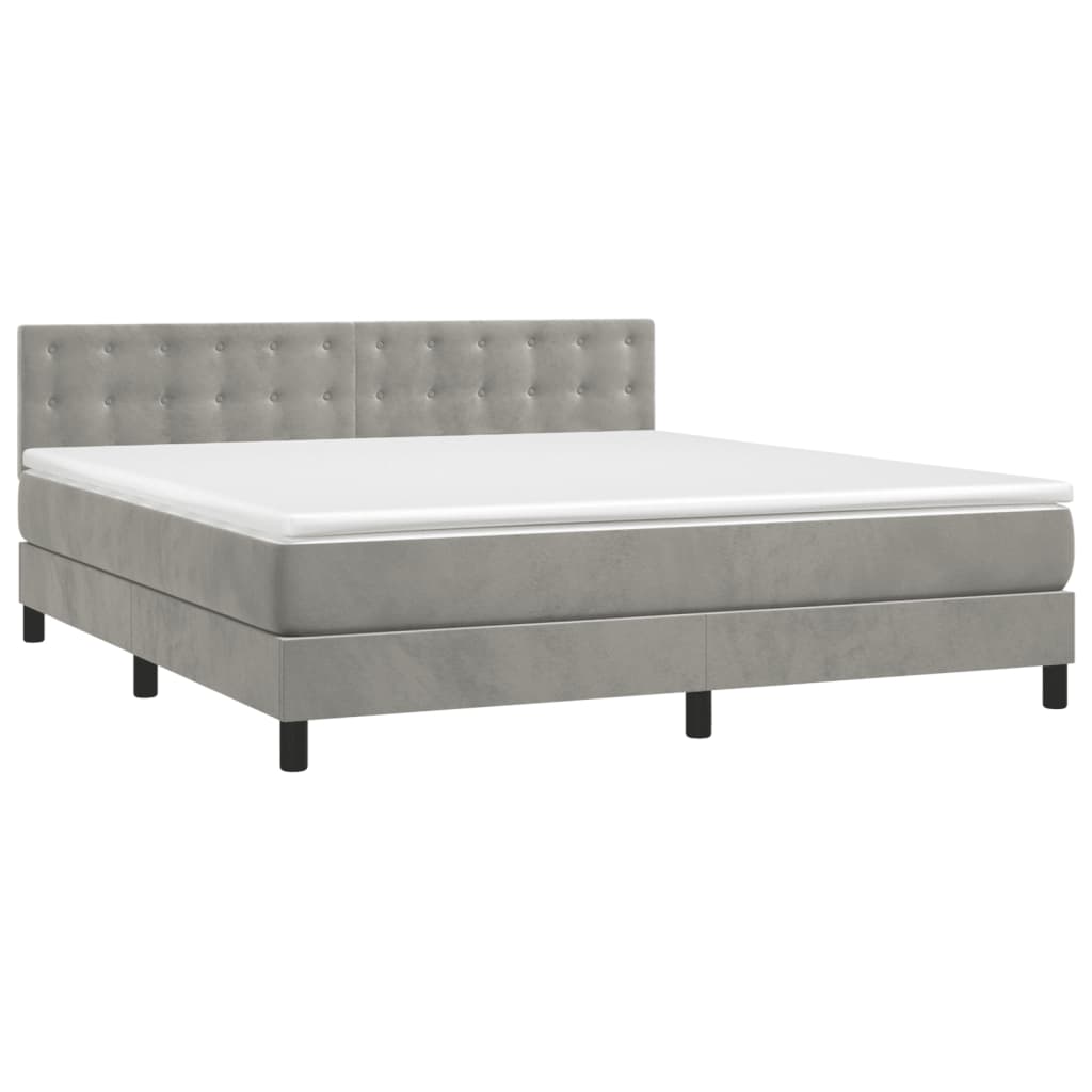 Κρεβάτι Boxspring με Στρώμα Ανοιχτό Γκρι 180x200 εκ. Βελούδινο