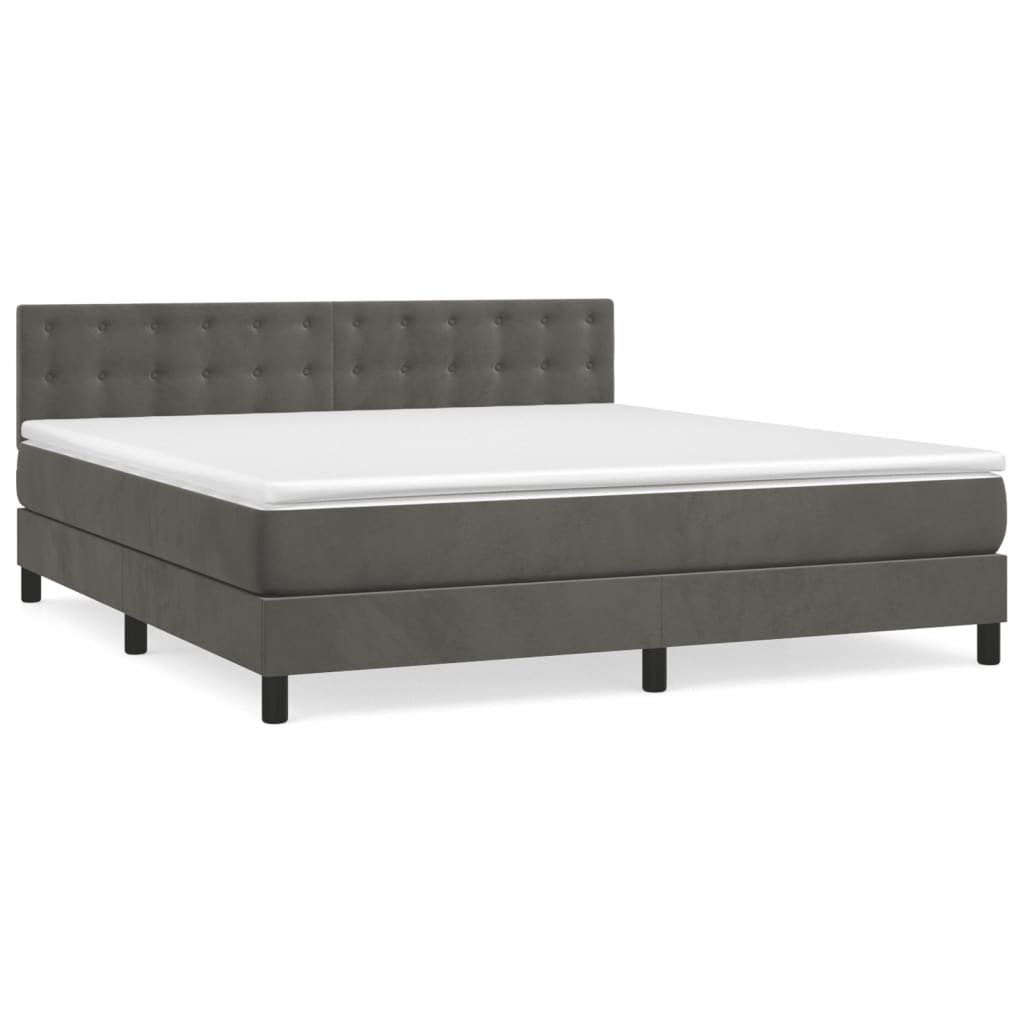 Κρεβάτι Boxspring με Στρώμα Σκούρο Γκρι 180x200 εκ. Βελούδινο