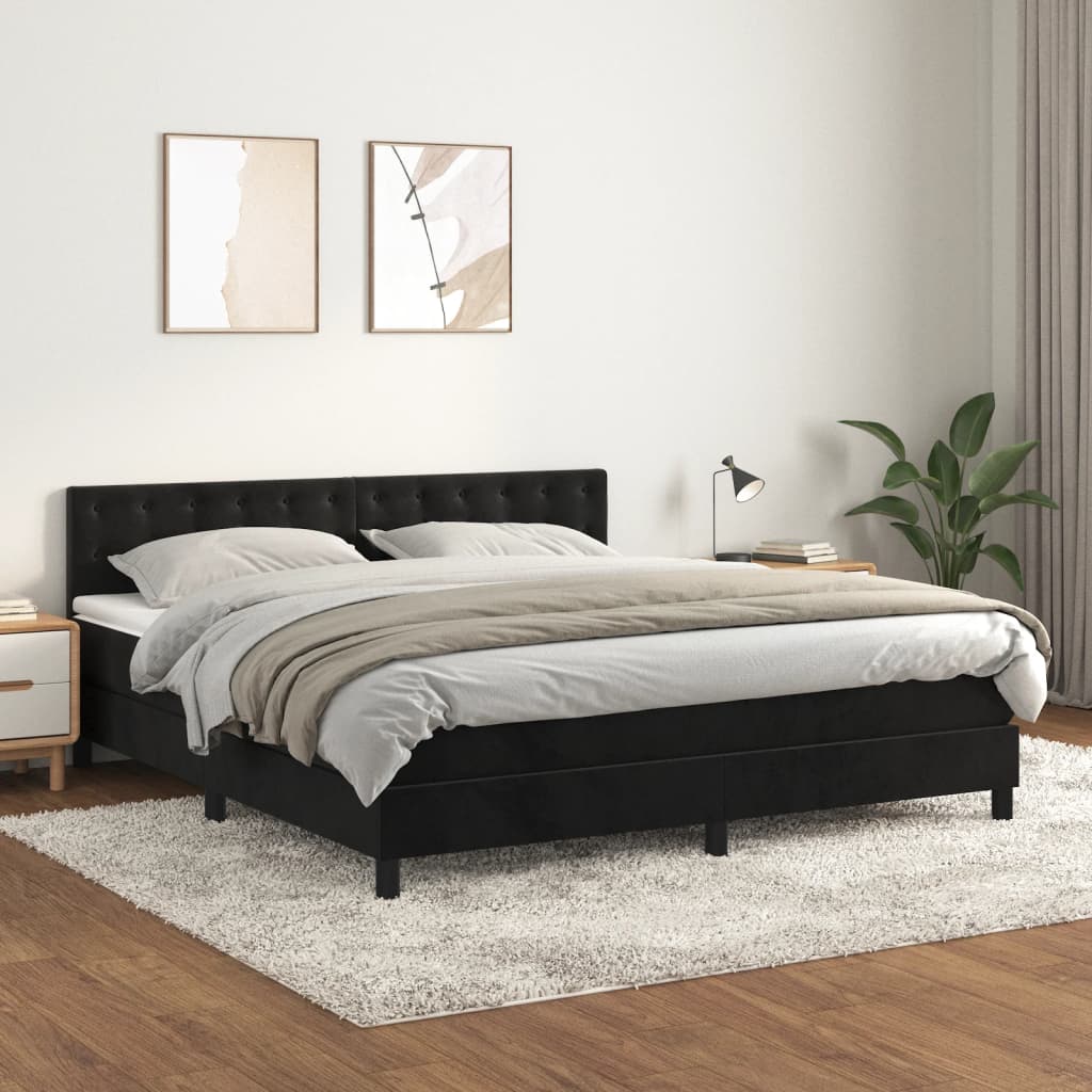 Κρεβάτι Boxspring με Στρώμα Μαύρο 180x200 εκ. Βελούδινο - Pakobazaar