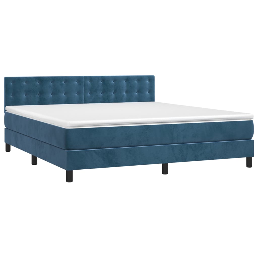Κρεβάτι Boxspring με Στρώμα Σκούρο Μπλε 180x200 εκ. Βελούδινο
