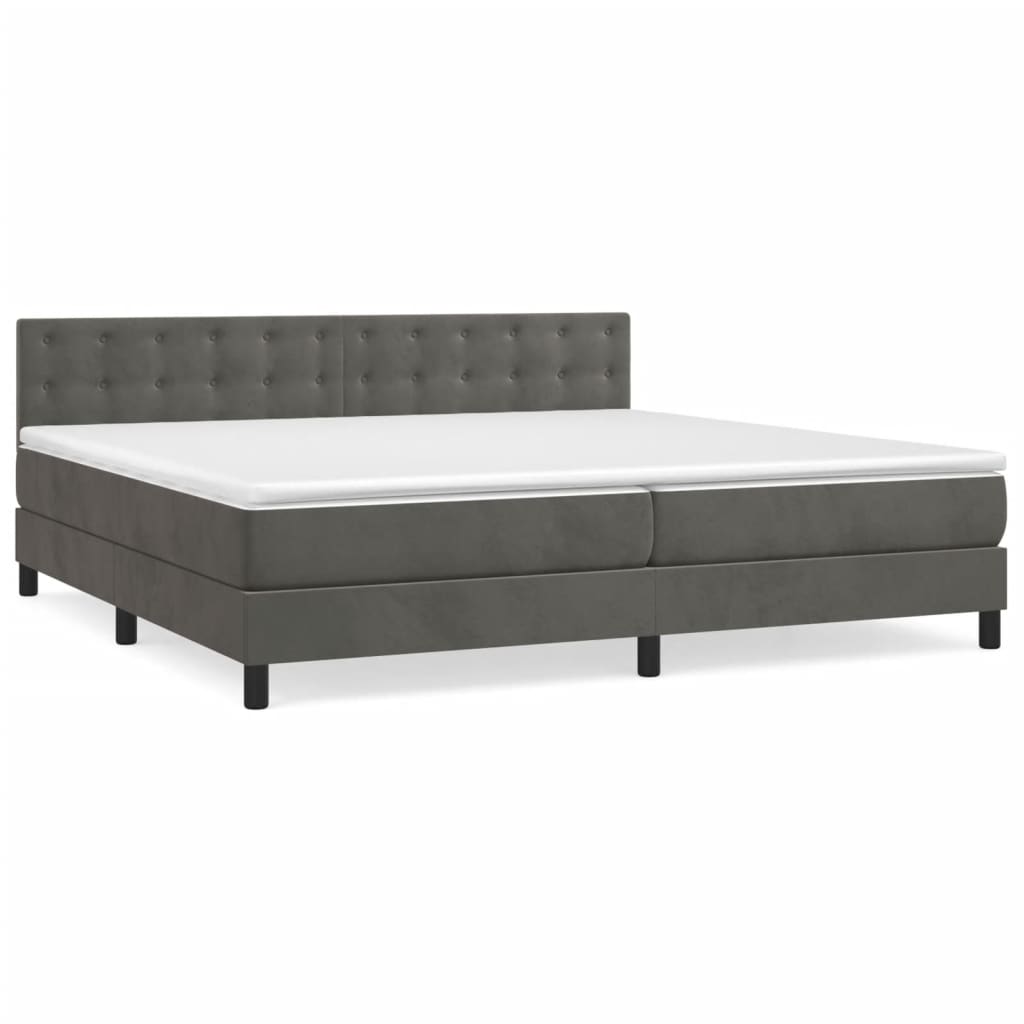 Κρεβάτι Boxspring με Στρώμα Σκούρο Γκρι 200x200 εκ. Βελούδινο