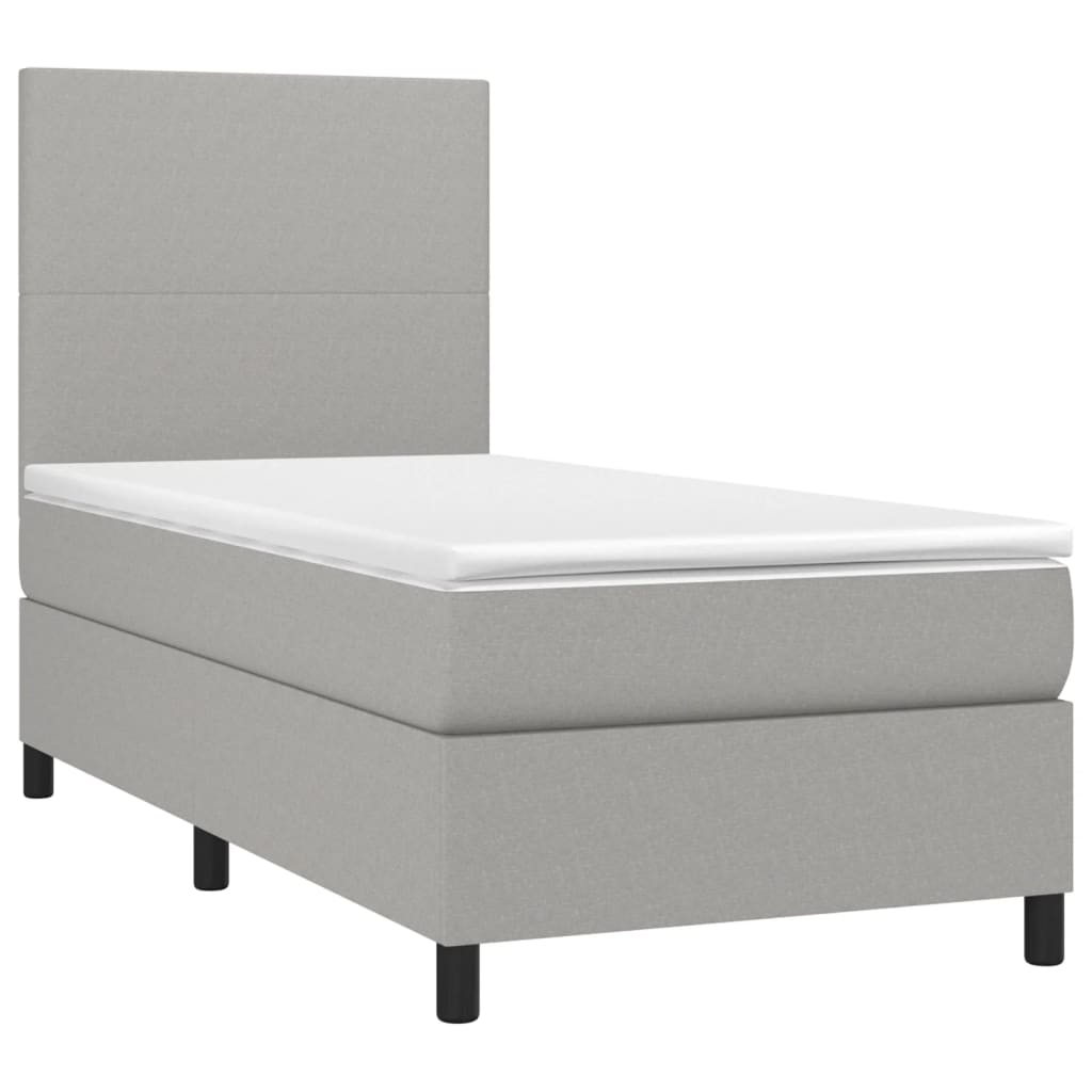 Κρεβάτι Boxspring με Στρώμα Ανοιχτό Γκρι 90x190 εκ. Υφασμάτινο