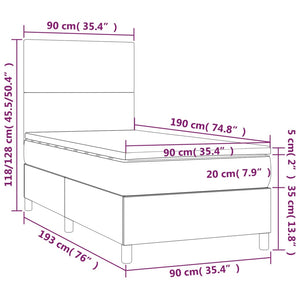 Κρεβάτι Boxspring με Στρώμα Μπλε 90x190 εκ.Υφασμάτινο