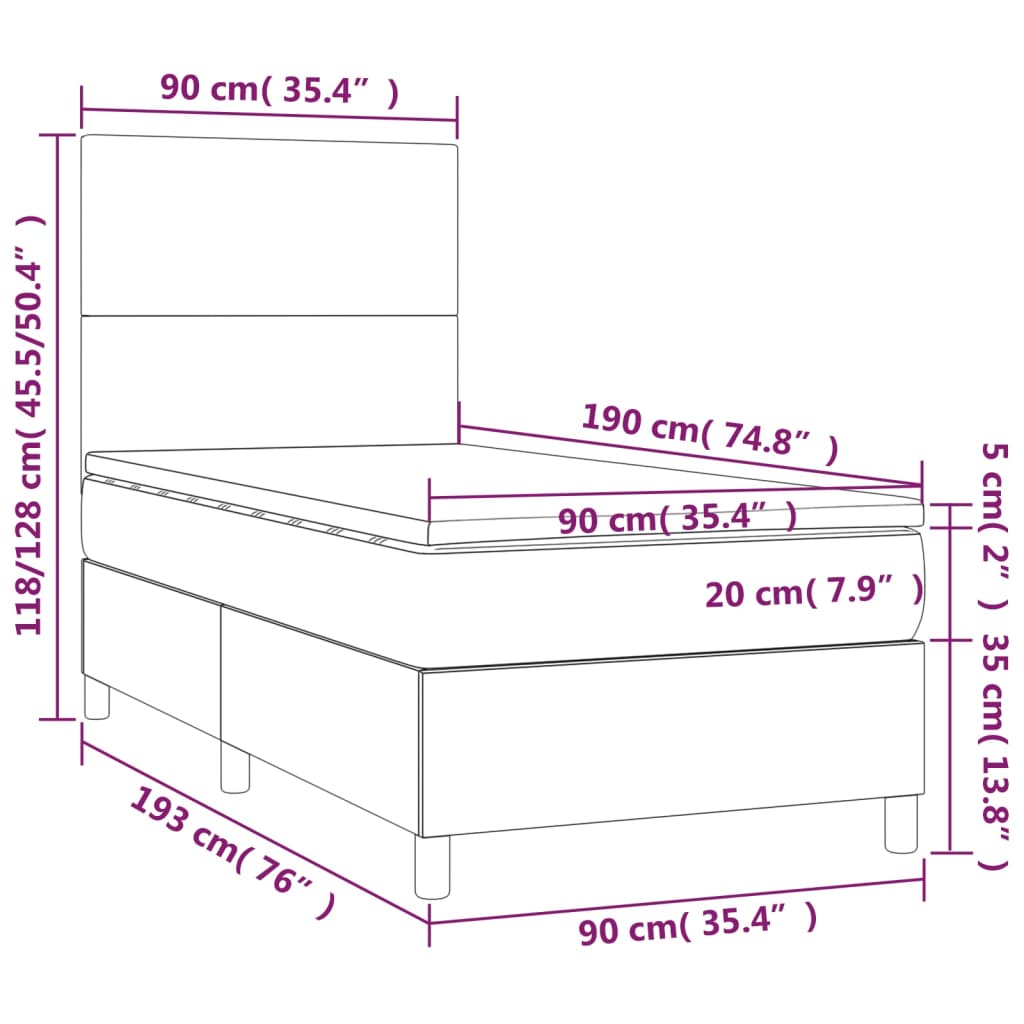 Κρεβάτι Boxspring με Στρώμα Πράσινο 90x190 εκ.Υφασμάτινο