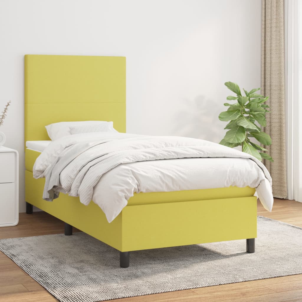 Κρεβάτι Boxspring με Στρώμα Πράσινο 90x190 εκ.Υφασμάτινο