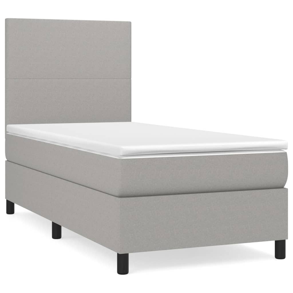 Κρεβάτι Boxspring με Στρώμα Ανοιχτό Γκρι 90x200 εκ. Υφασμάτινο - Pakobazaar