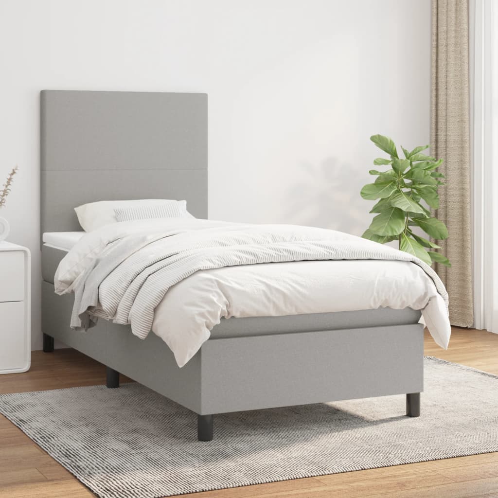 Κρεβάτι Boxspring με Στρώμα Ανοιχτό Γκρι 90x200 εκ. Υφασμάτινο - Pakobazaar