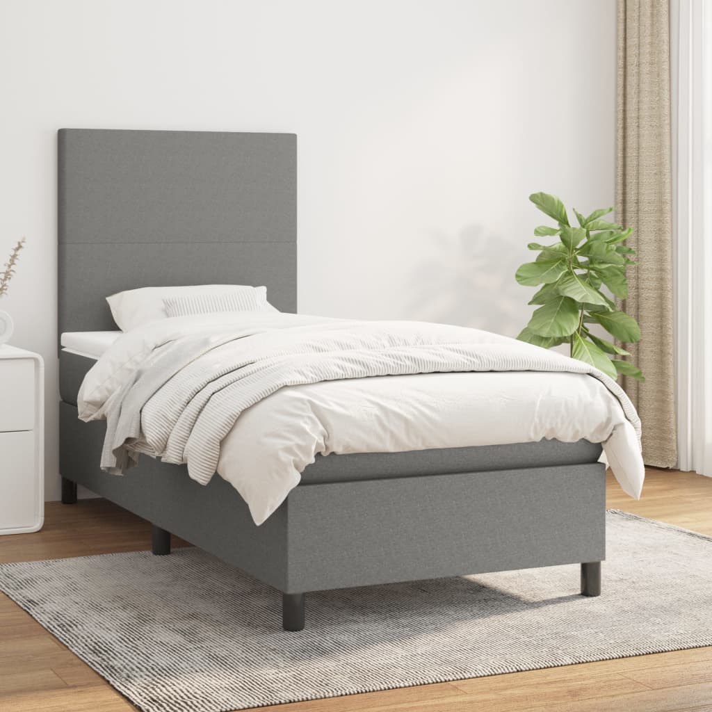 Κρεβάτι Boxspring με Στρώμα Σκούρο Γκρι 90x200 εκ. Υφασμάτινο - Pakobazaar