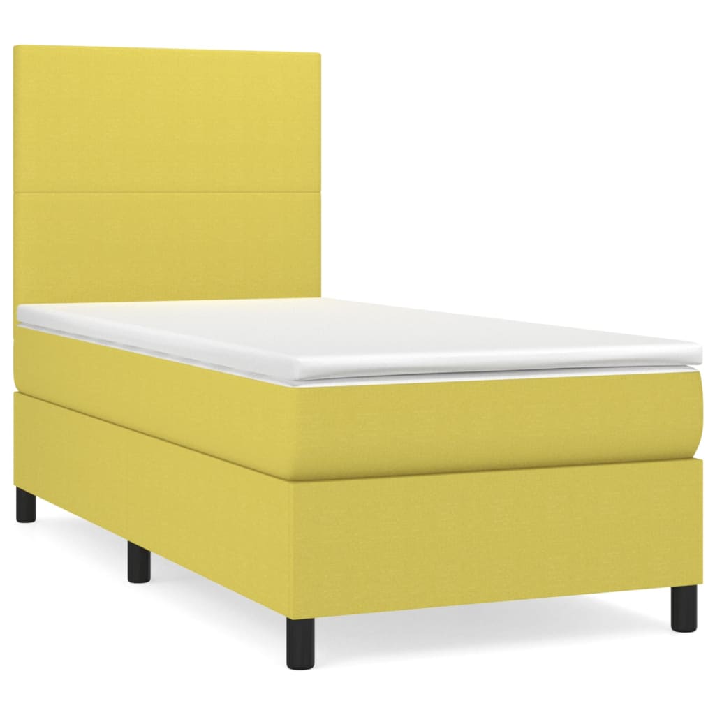 Κρεβάτι Boxspring με Στρώμα Πράσινο 90x200 εκ. Υφασμάτινο