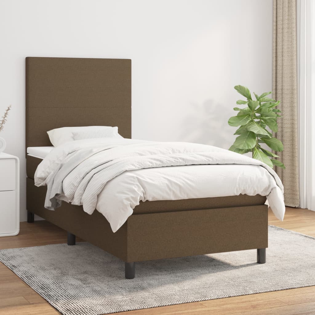 Κρεβάτι Boxspring με Στρώμα Σκούρο Καφέ 100x200 εκ. Υφασμάτινο - Pakobazaar