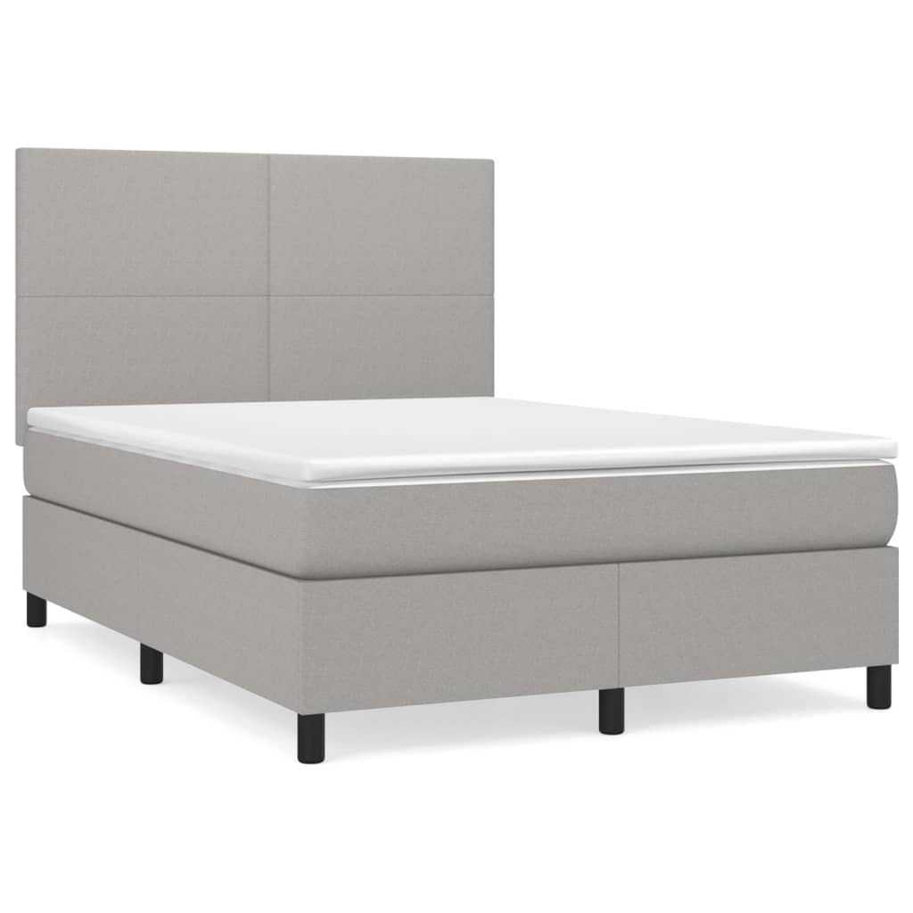 Κρεβάτι Boxspring με Στρώμα Ανοιχτό Γκρι 140x190 εκ. Υφασμάτινο