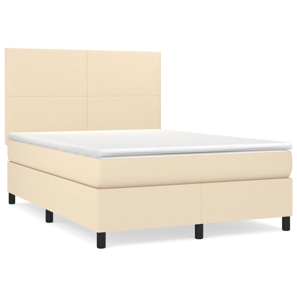 Κρεβάτι Boxspring με Στρώμα Κρεμ 140x190 εκ. Υφασμάτινο - Pakobazaar