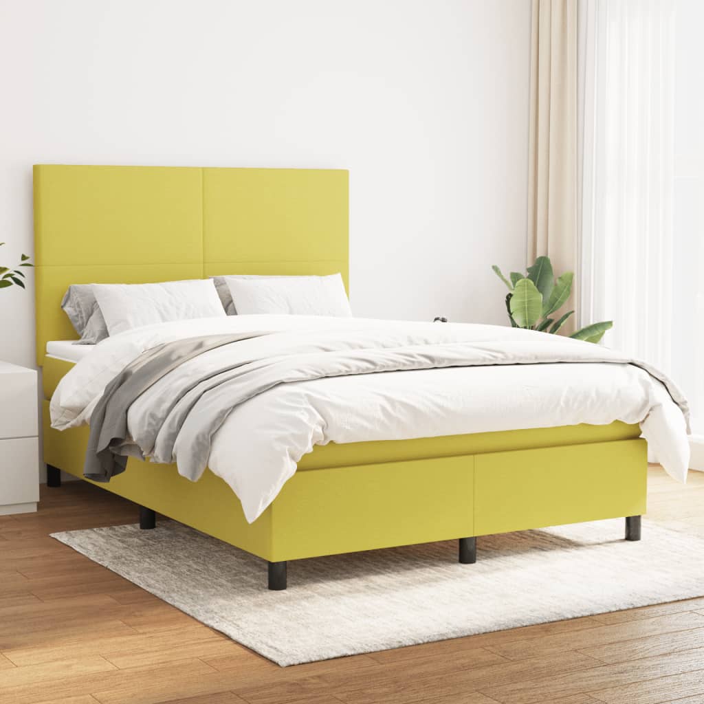 Κρεβάτι Boxspring με Στρώμα Πράσινο 140x190 εκ. Υφασμάτινο
