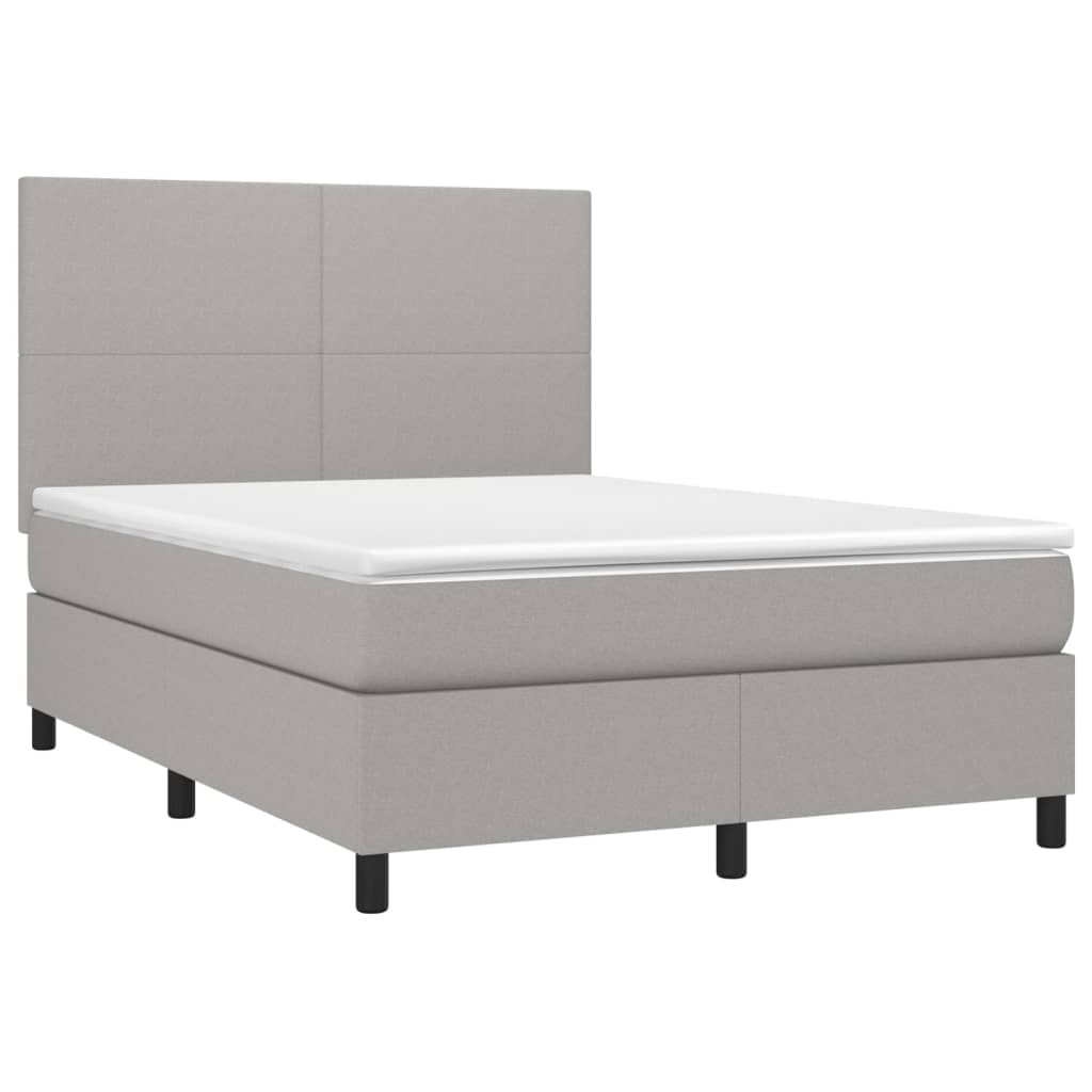 Κρεβάτι Boxspring με Στρώμα Ανοιχτό Γκρι 140x200 εκ. Υφασμάτινο