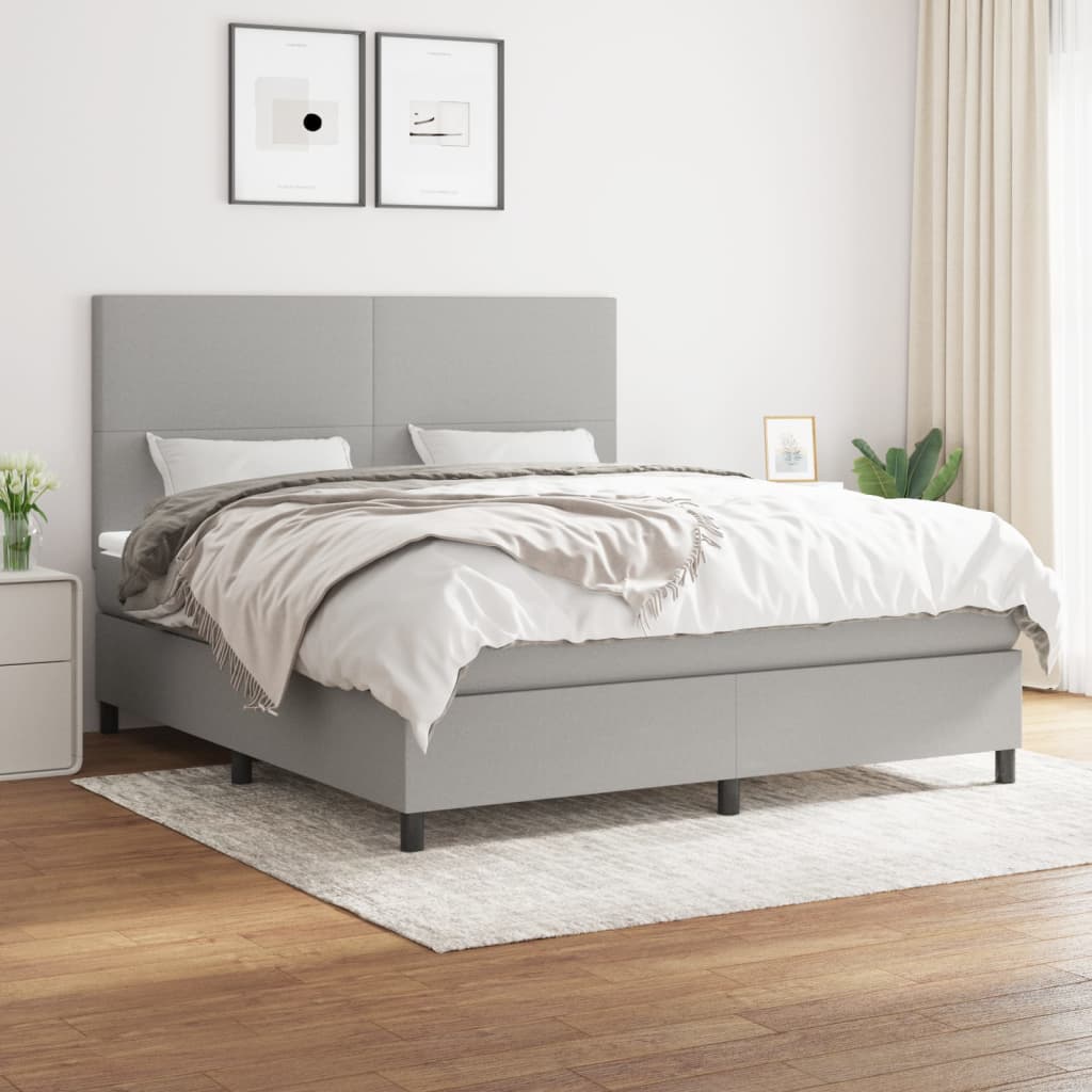 Κρεβάτι Boxspring με Στρώμα Ανοιχτό Γκρι 180x200 εκ. Υφασμάτινο - Pakobazaar