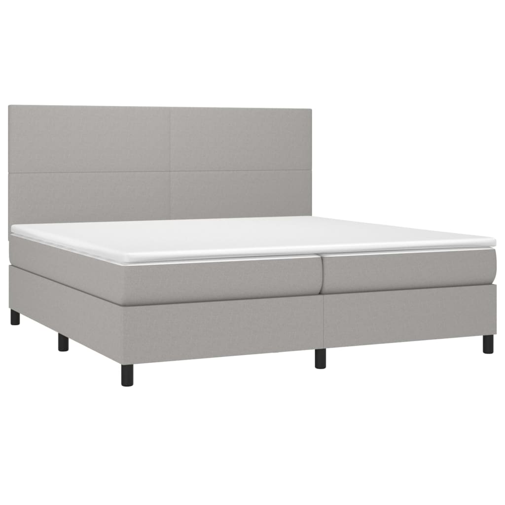 Κρεβάτι Boxspring με Στρώμα Ανοιχτό Γκρι 200x200 εκ. Υφασμάτινο