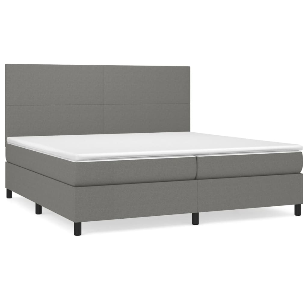 Κρεβάτι Boxspring με Στρώμα Σκούρο Γκρι 200x200 εκ. Υφασμάτινο