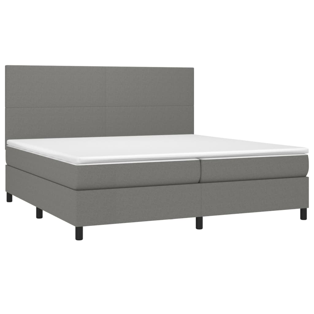 Κρεβάτι Boxspring με Στρώμα Σκούρο Γκρι 200x200 εκ. Υφασμάτινο