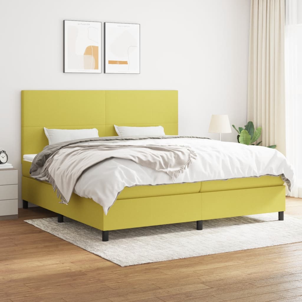 Κρεβάτι Boxspring με Στρώμα Πράσινο 200x200 εκ. Υφασμάτινο