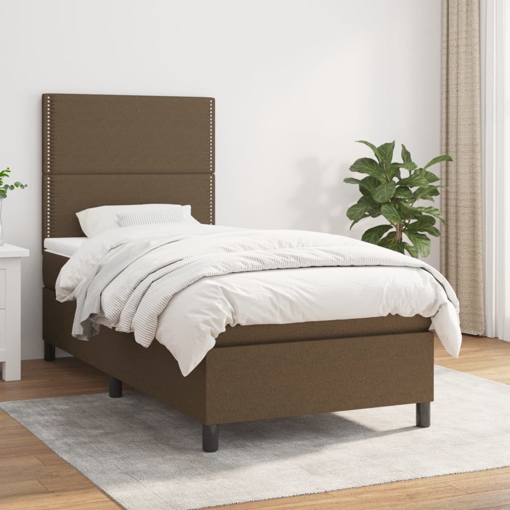 Κρεβάτι Boxspring με Στρώμα Σκούρο Καφέ 80x200 εκ. Υφασμάτινο