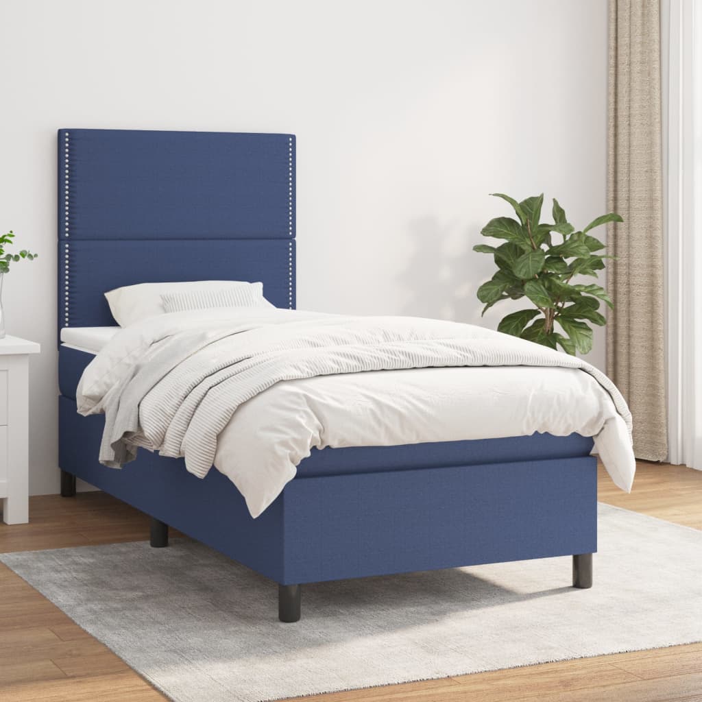 Κρεβάτι Boxspring με Στρώμα Μπλε 80x200 εκ. Υφασμάτινο - Pakobazaar