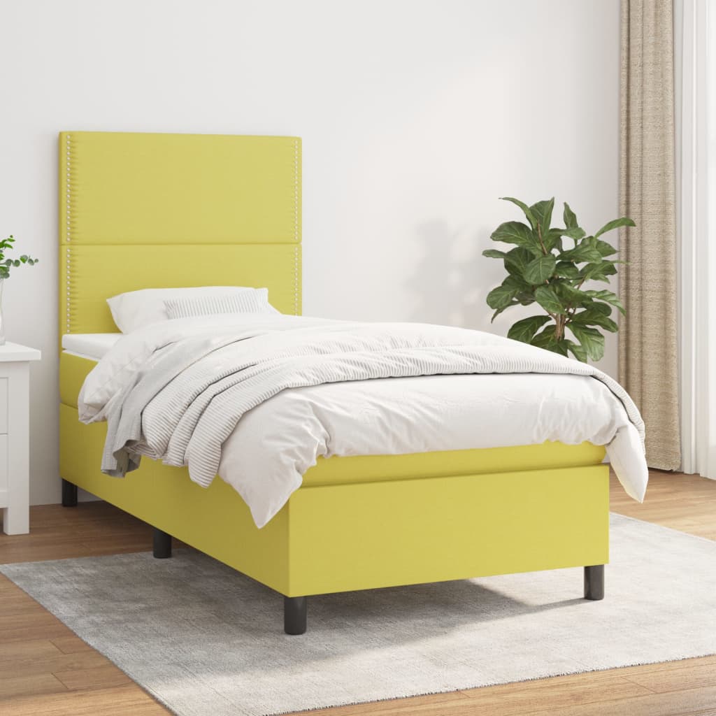 Κρεβάτι Boxspring με Στρώμα Πράσινο 90x190 εκ.Υφασμάτινο