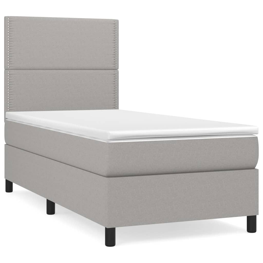Κρεβάτι Boxspring με Στρώμα Ανοιχτό Γκρι 90x200 εκ. Υφασμάτινο