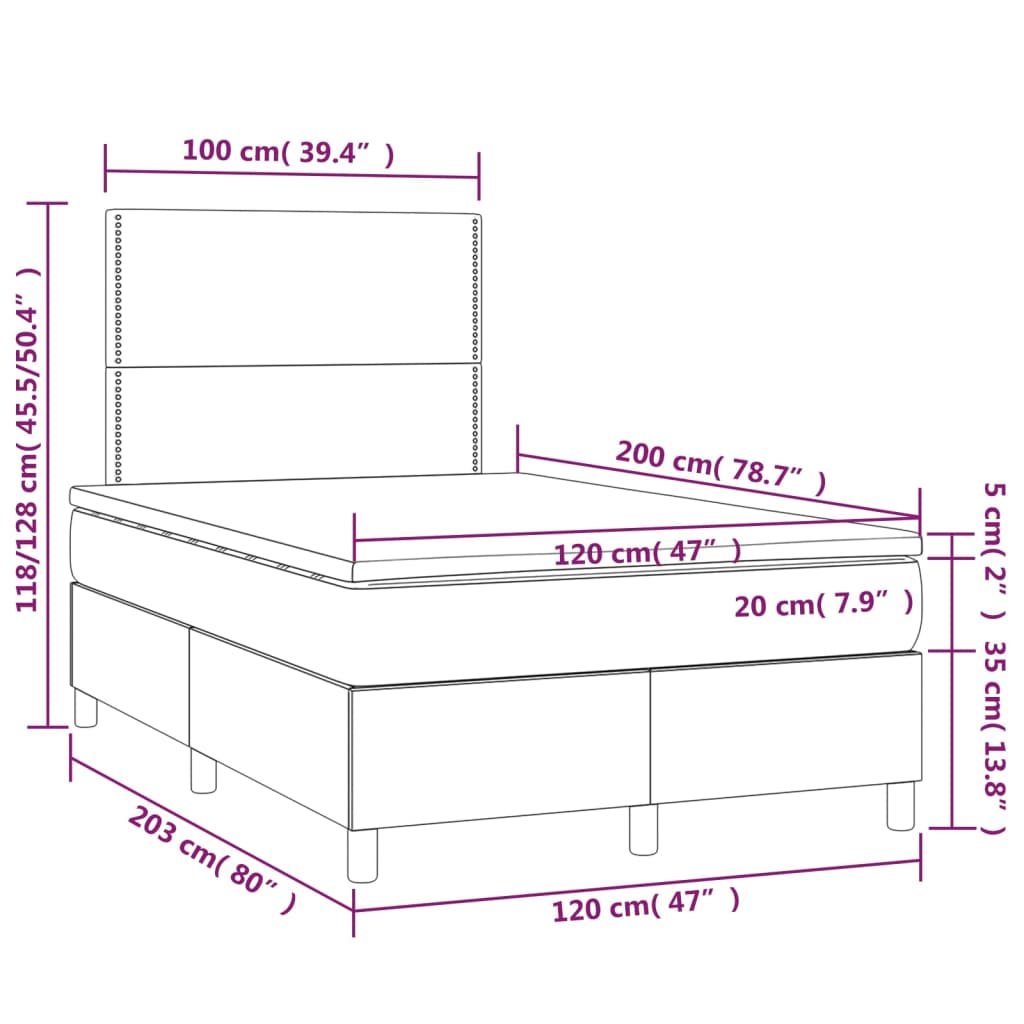 Κρεβάτι Boxspring με Στρώμα Μαύρο 120x200 εκ. Υφασμάτινο