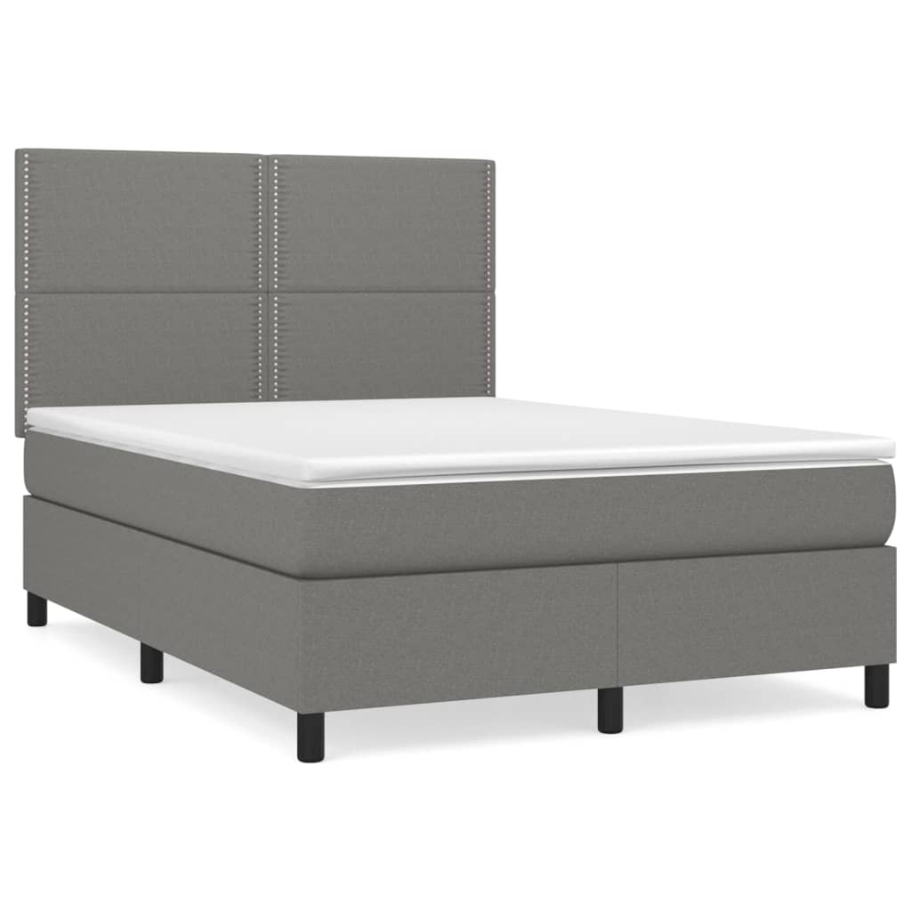 Κρεβάτι Boxspring με Στρώμα Σκούρο Γκρι 140x190 εκ. Υφασμάτινο