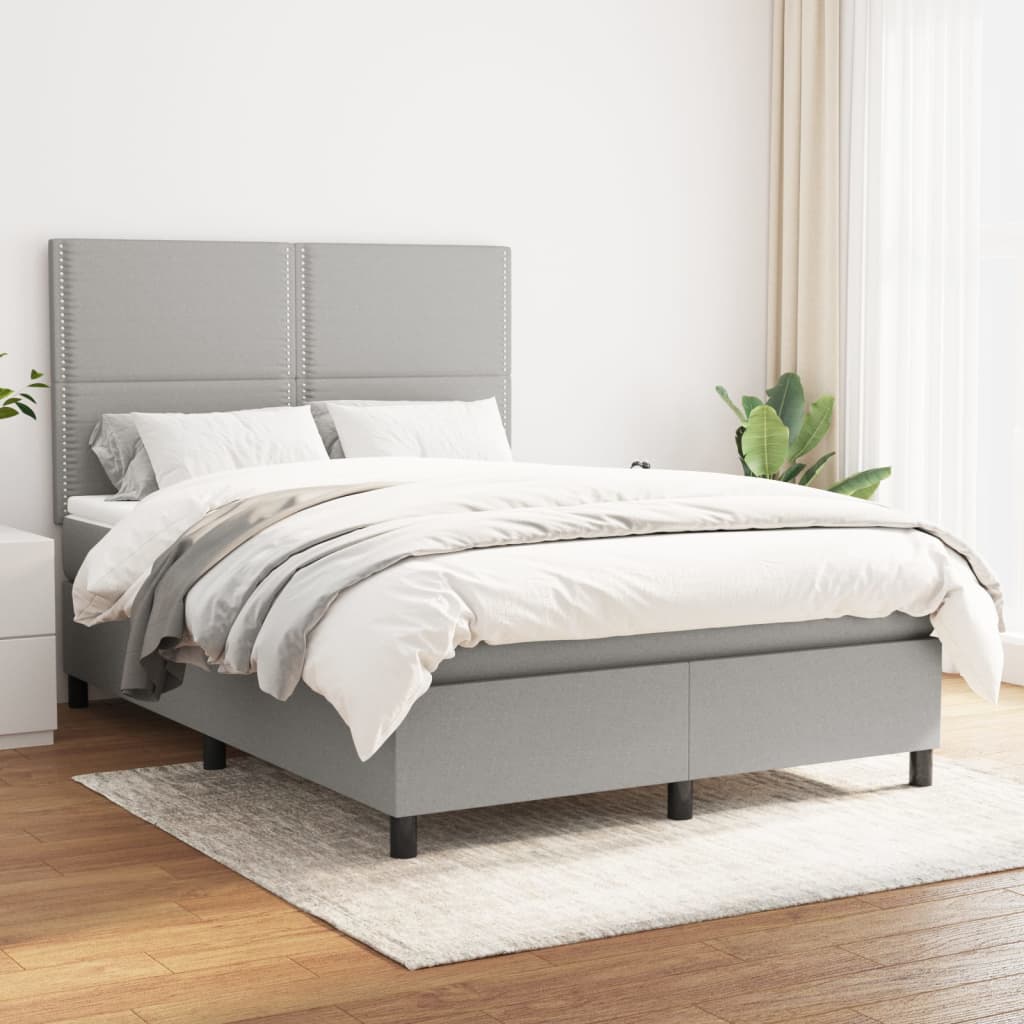 Κρεβάτι Boxspring με Στρώμα Ανοιχτό Γκρι 140x200 εκ. Υφασμάτινο - Pakobazaar