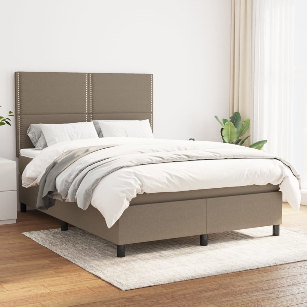 Κρεβάτι Boxspring με Στρώμα Taupe 140x200 εκ. Υφασμάτινο - Pakobazaar