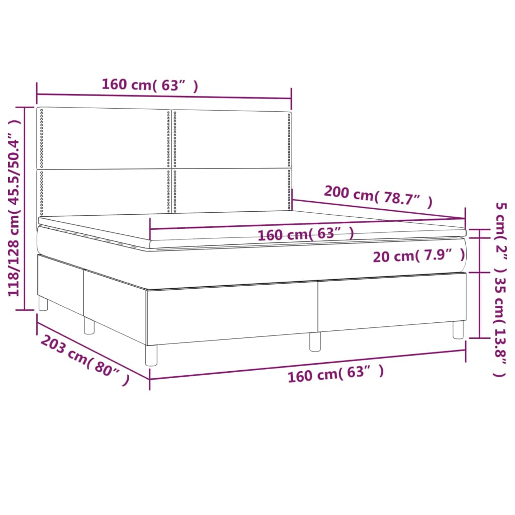 Κρεβάτι Boxspring με Στρώμα Μαύρο 160x200 εκ. Υφασμάτινο