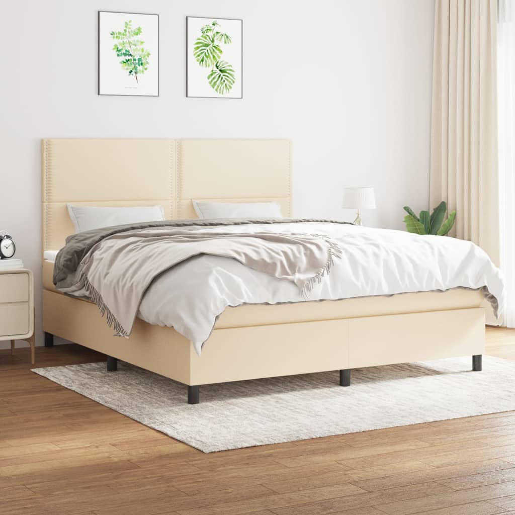 Κρεβάτι Boxspring με Στρώμα Κρεμ 160x200 εκ. Υφασμάτινο