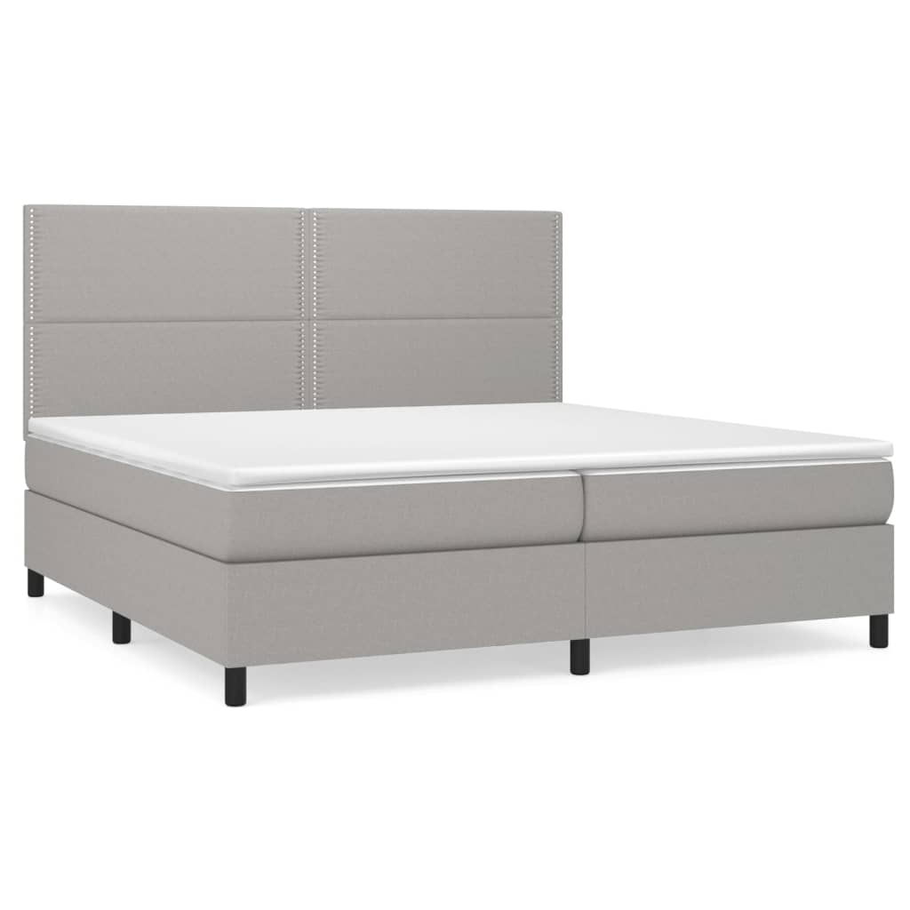 Κρεβάτι Boxspring με Στρώμα Ανοιχτό Γκρι 200x200 εκ. Υφασμάτινο