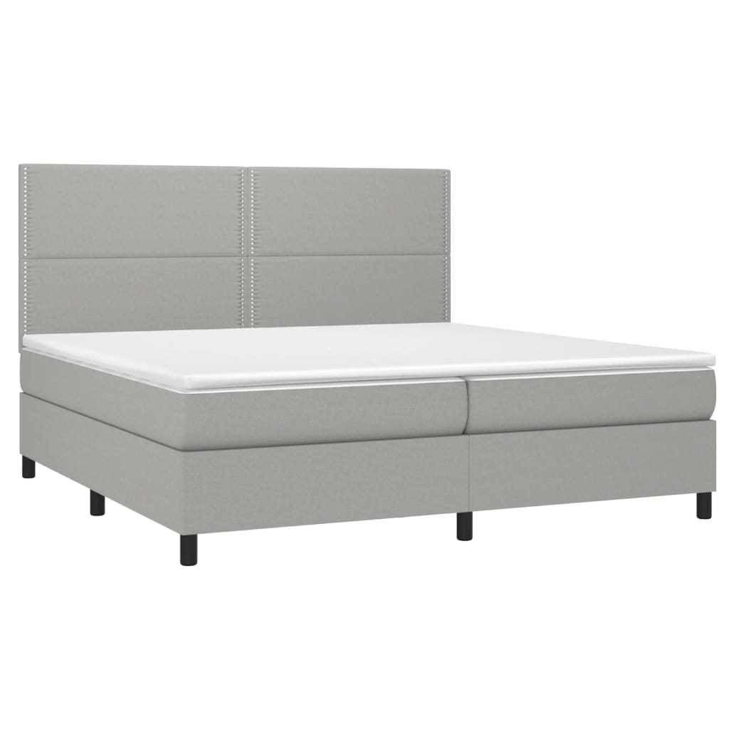 Κρεβάτι Boxspring με Στρώμα Ανοιχτό Γκρι 200x200 εκ. Υφασμάτινο